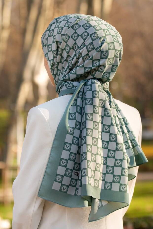 Luxury Medina Silk Shawl - Dark Mint Geometric