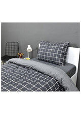 Single Reversible Plaid & Grey Duvet Cover Set 155x230 cm