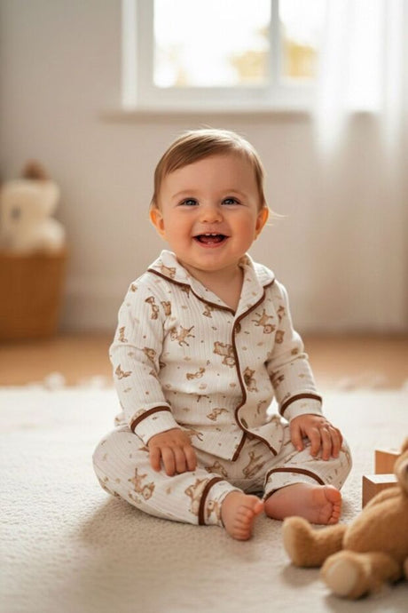 Little Fawns 100% Cotton Long-Sleeve Buttoned Baby Pajama Set