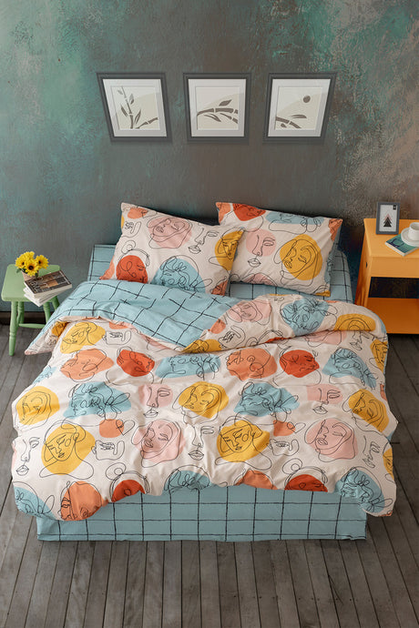 Modern Mint Double Duvet Cover Set - 4 Piece, 100% Cotton