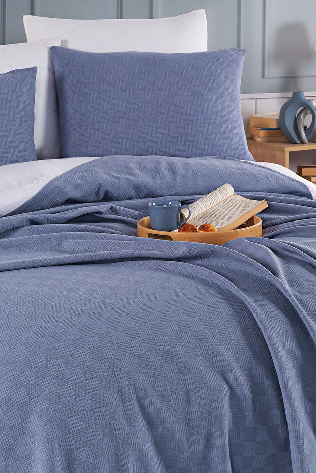 100% Cotton Jacquard Single Pique Bedspread - 160x230 cm