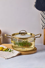 3.5 L Glass Cooking Pot with Gold Handles - Durable & Stylish