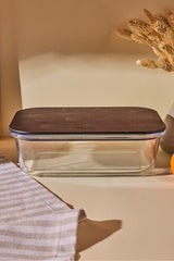 1500ml Rectangular Glass Food Storage Container with Wooden Lid
