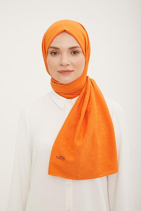 Striped Cotton-Textured Jazz Shawl - Orange