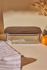 Locky Wood 1050ml Rectangular Glass Storage Jar