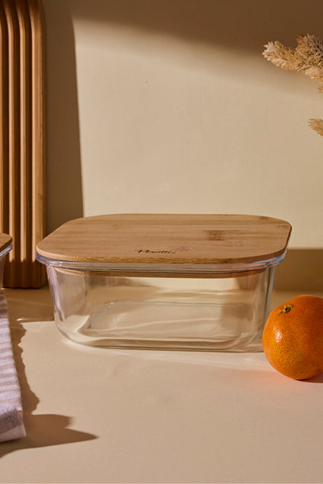 Glass Storage Container with Bamboo Lid - 1100ml Square