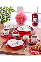 14-Piece Ceramic Breakfast Set for Two - Romantic Heart Design