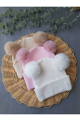 Baby Rib-Knit Beanie with Plush Pom-Poms