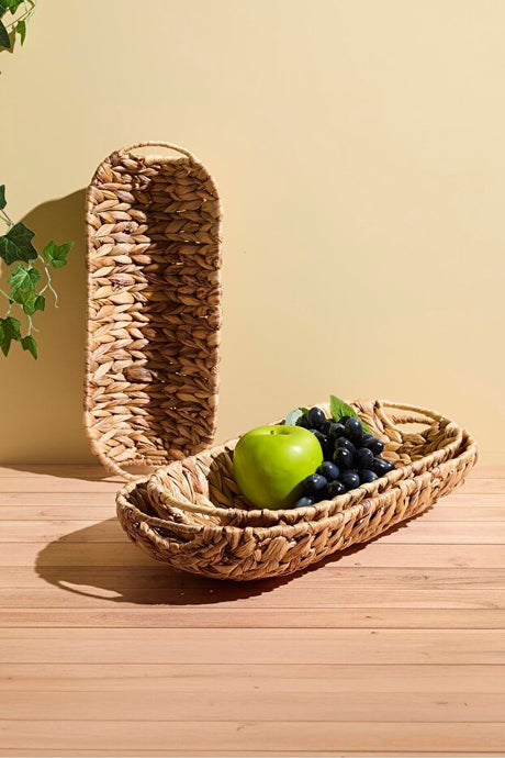 Oval Wicker Tray Set with Handles - 3 Piece Nesting Baskets