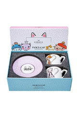 Fancy Cat 2-Person Porcelain Coffee Cup Set - 80ml