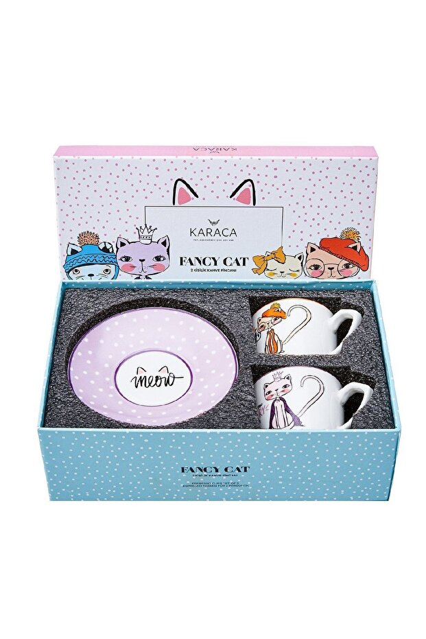Fancy Cat 2-Person Porcelain Coffee Cup Set - 80ml
