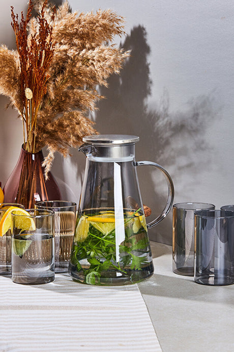 7-Piece Smoked Glass Pitcher & Tumbler Set for Modern Tables