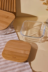540ml Square Glass Food Storage Container with Bamboo Lid