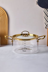 3.5 L Glass Cooking Pot with Gold Handles - Durable & Stylish
