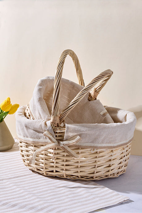 Wicker Picnic Basket Set with Liners - 2 Piece Organizer