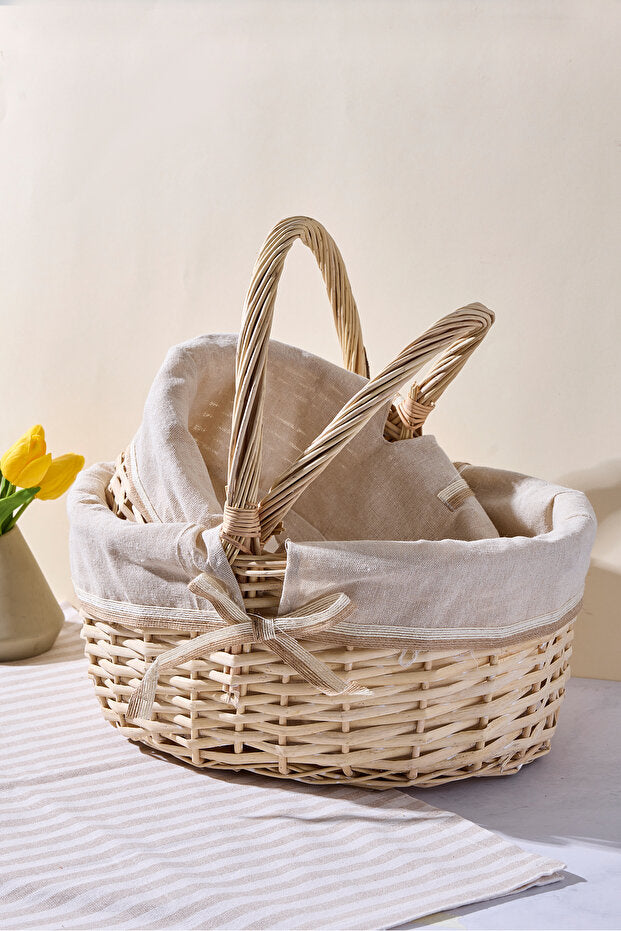 Wicker Picnic Basket Set with Liners - 2 Piece Organizer