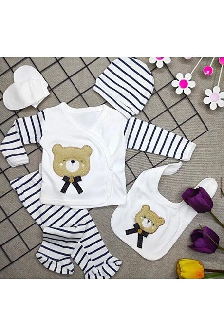 Newborn Teddy Bear Luxury Hospital Exit 5-Piece Bodysuit Set 0-3 Months