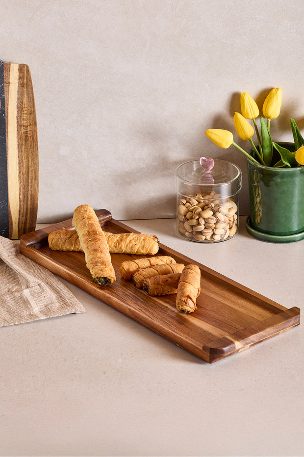 Handled Acacia Wood Serving Tray - 47x17 cm Elegant Presentation