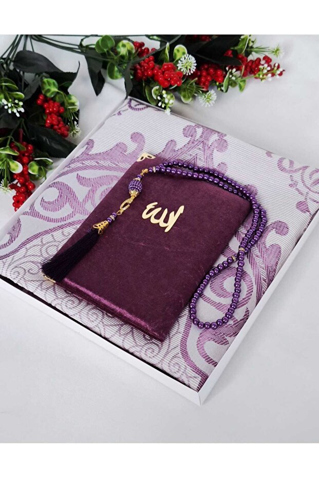 Velvet Yasin, Pearl Tesbih & Prayer Mat Gift Set