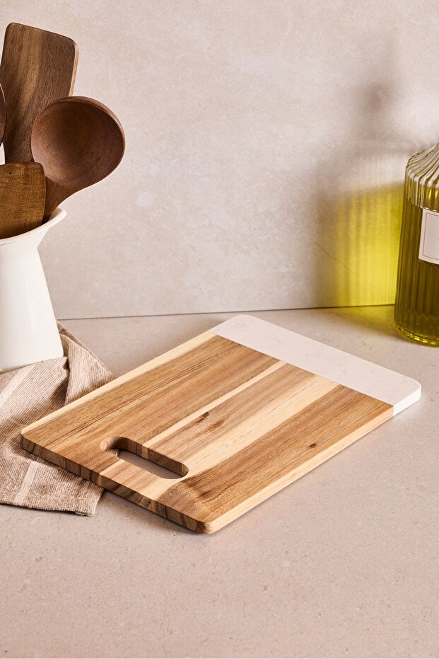 Acacia Wood & Marble Cutting Board - 32x22 cm