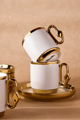 Gold Porcelain Coffee Cup & Saucer Set - 6 Person