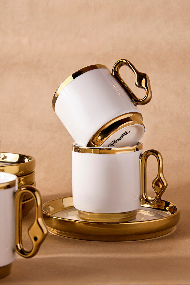 Gold Porcelain Coffee Cup & Saucer Set - 6 Person