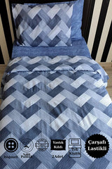 Zigzag Blue Single Duvet Cover Set - 3 Pieces