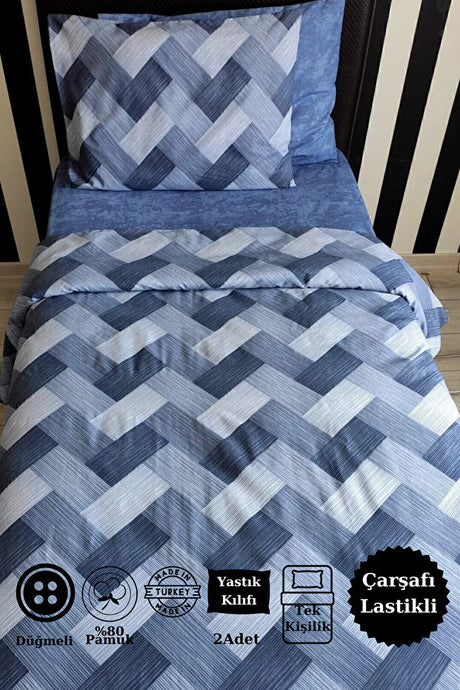 Zigzag Blue Single Duvet Cover Set - 3 Pieces