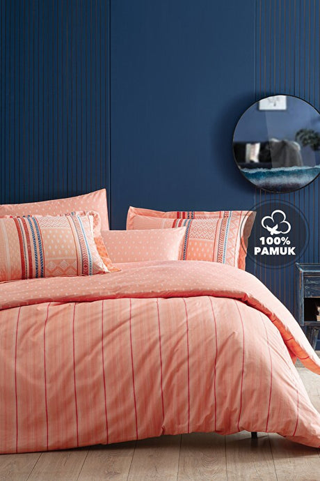 Pamena Ranforce Single Duvet Cover Set - 100% Cotton Salmon