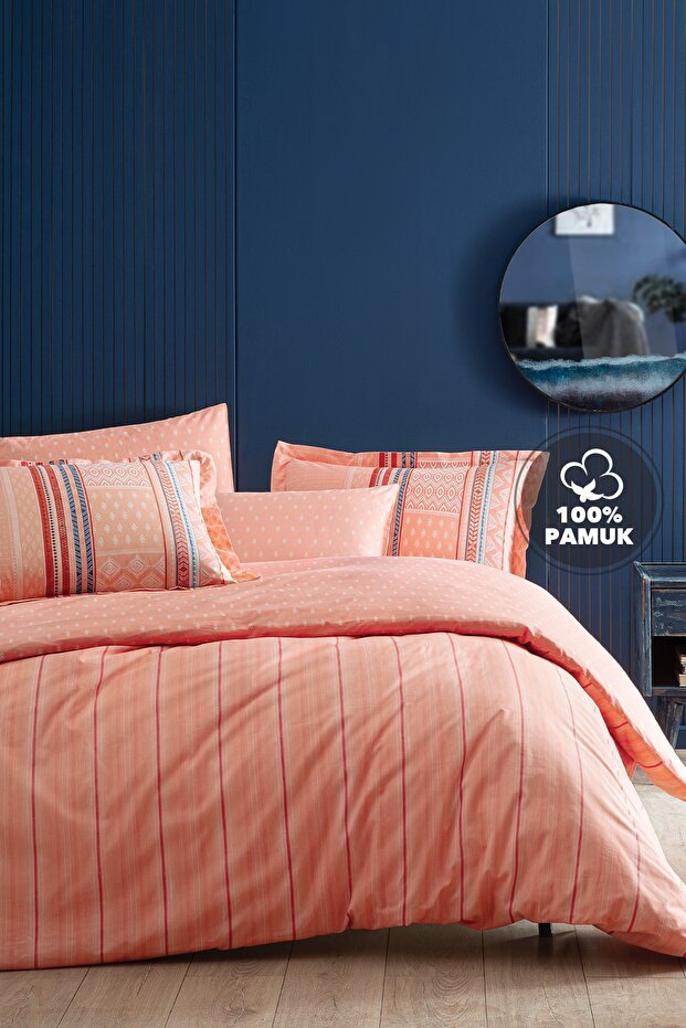 Pamena Ranforce Single Duvet Cover Set - 100% Cotton Salmon