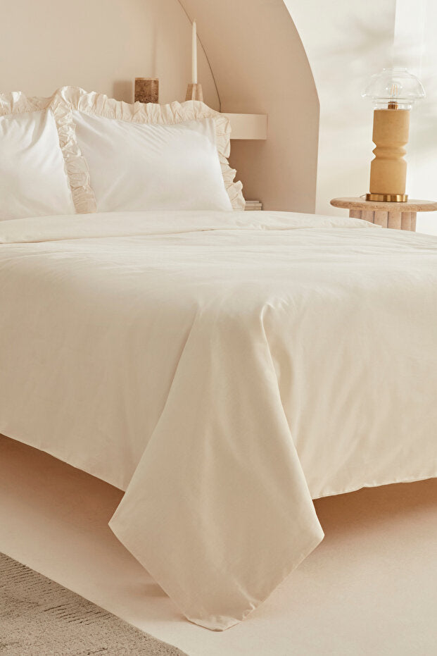 Pure 100% Cotton Double Duvet Cover Set - Ecru 200x220cm