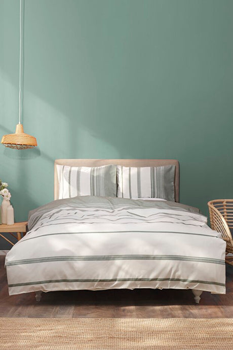 Vetro Haki Double Size Striped Duvet Cover Set - 4 Pieces