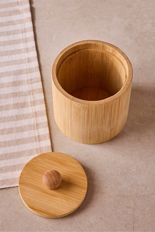 Natural Bamboo Spice Jar with Lid - 10x12 cm Kitchen Storage Container