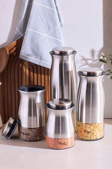 Premium Stainless Steel & Glass Food Storage Jar Set - 4 Sizes