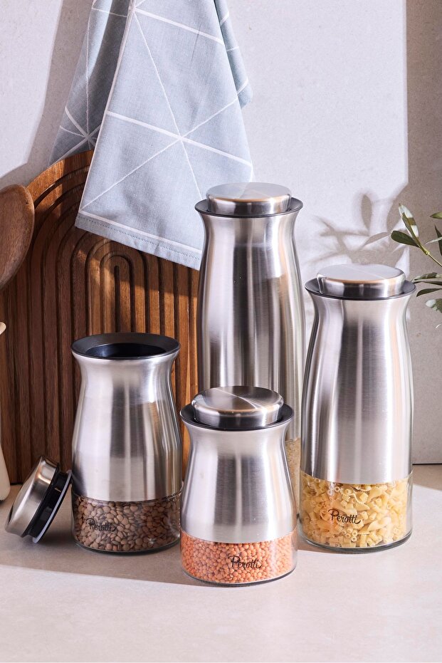 Premium Stainless Steel & Glass Food Storage Jar Set - 4 Sizes