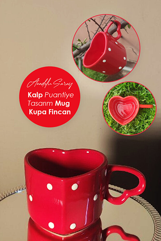 Handmade Ceramic Polka Dot Heart Design Coffee Mug