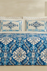 Venos Double Duvet Cover Set - 100% Cotton Blue Ikat