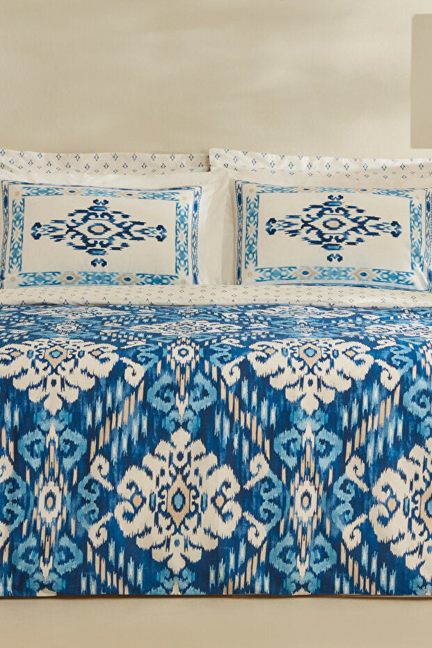 Venos Double Duvet Cover Set - 100% Cotton Blue Ikat