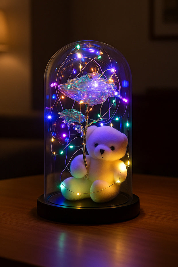 Enchanted LED Galaxy Rose & Teddy Bear Glass Dome Gift