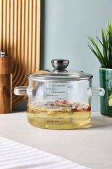 1300ml Borosilicate Glass Cooking Pot with Measuring Marks