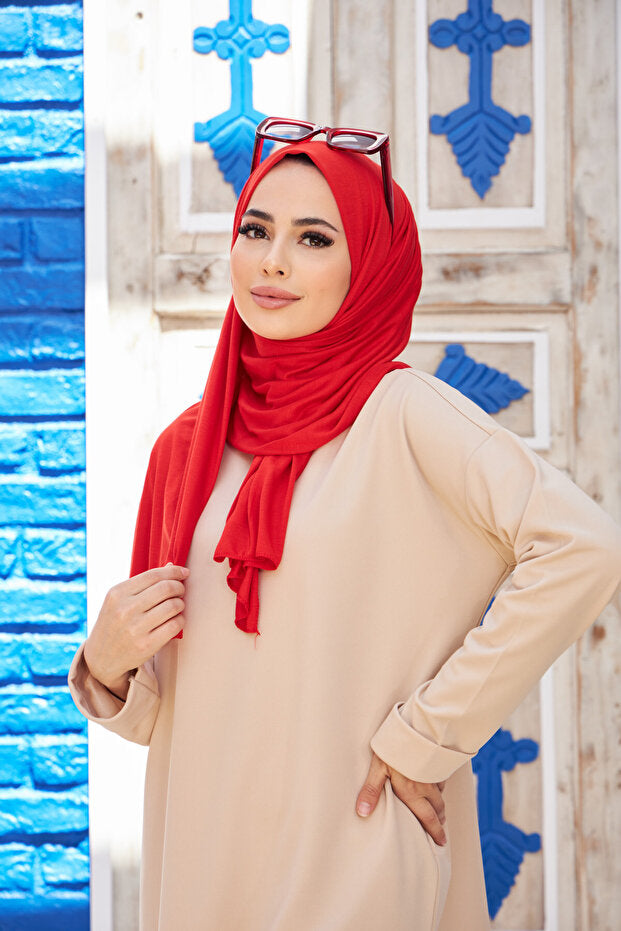 Red Jersey Hijab Shawl - Soft & Lightweight