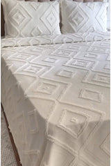3-Piece 100% Cotton Pique Bedding Set - Diamond Pattern