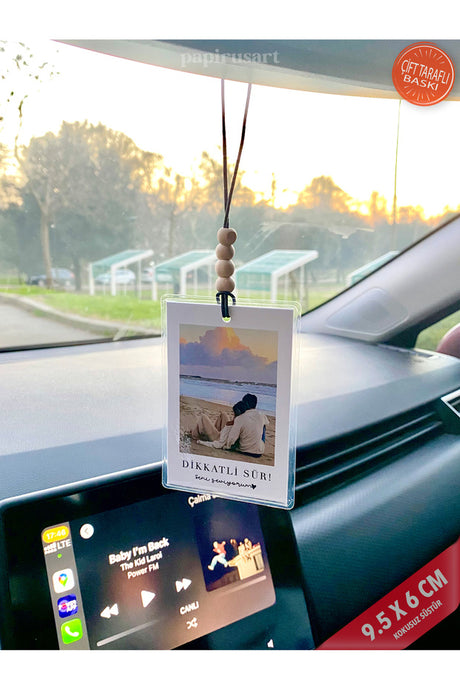 Personalized Photo Car Ornament - 'Drive Carefully' Message