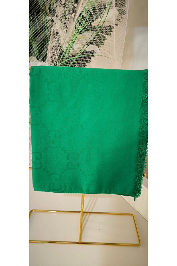 Women's Silky Cotton Jacquard G Pattern Shawl - Benetton Green