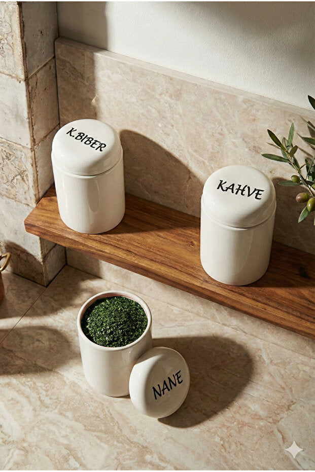 Porcelain Round Spice Jar Set with Lids - 3 Pieces