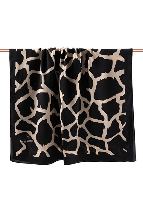 Medina Silk Shawl - Black & Beige Stone Pattern