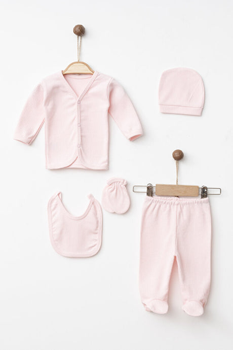 Newborn 100% Cotton Hospital Exit 5-Piece Baby Set - Pink 0-3 Months
