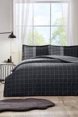 Black Nera Plaid Double Duvet Cover Set - 100% Cotton