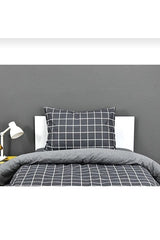 Single Reversible Plaid & Grey Duvet Cover Set 155x230 cm