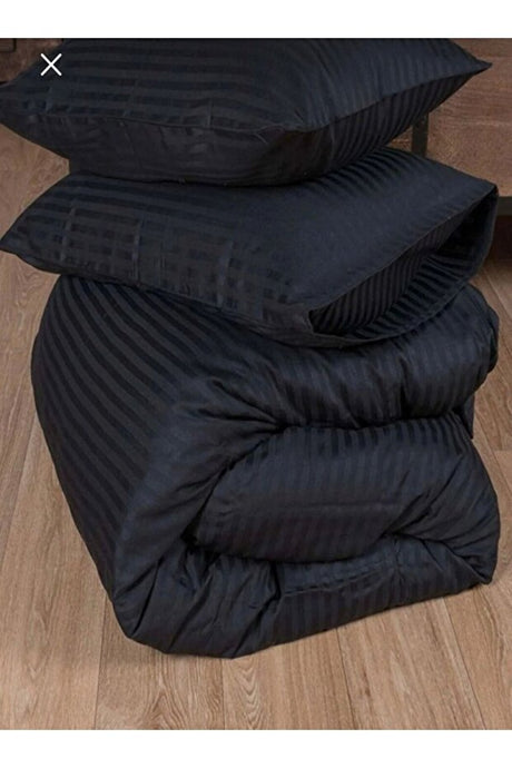 Black Satin Cotton Double Duvet Cover Set - 4 Piece